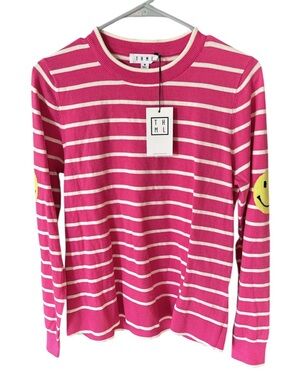 THML pink stripe smiley face long sleeve Women’s size medium NWT